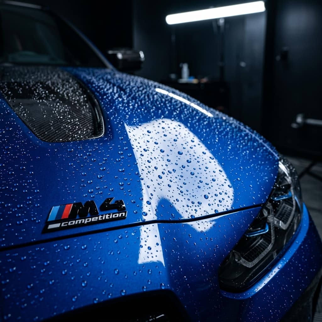 Ceramic coating hydrophobic beading on BMW M4
