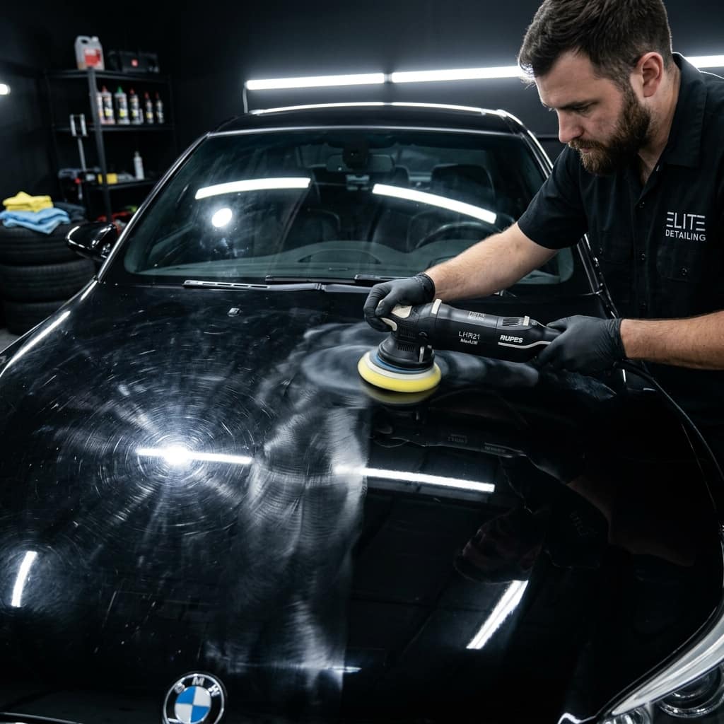 Paint correction on black BMW